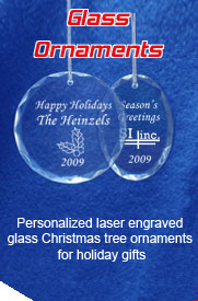 Personalized laser engraved glass Christmas tree ornaments for holiday gifts