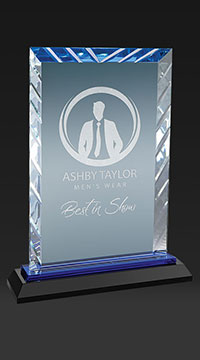 8" Rectangle Glass Plaque with Blue Relective Base