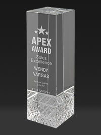 Crystal Column Award with Faceted Base - 7.75 Inches
