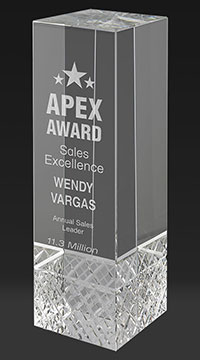 7 3/4" Crystal Column Award with Faceted Base