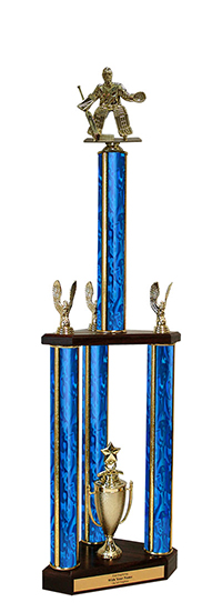 Large Wooden Multi Column Hockey Goalie Trophy
