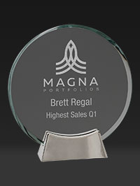 Round Glass Award with Metal Base - 7.25 inches