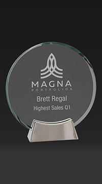 7 1/4 inch Round Glass Award with Metal Base